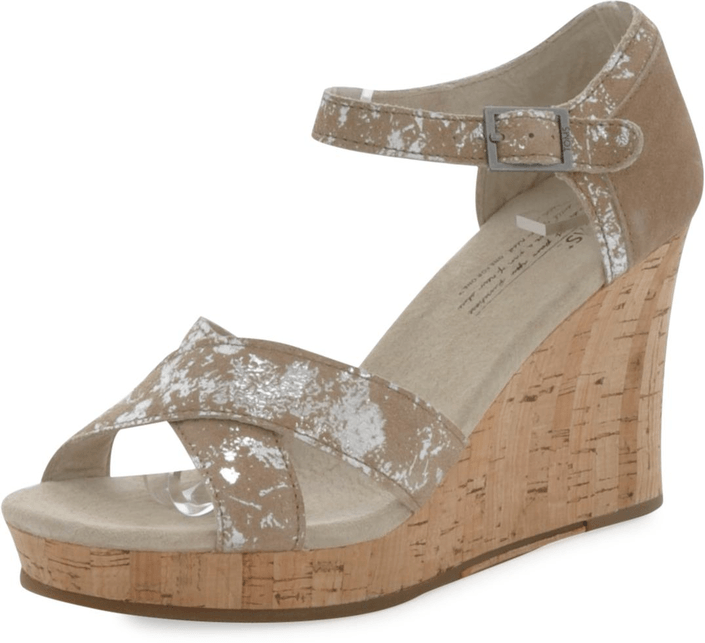 Toms - Strappy Wedge Sand Brushed Metal